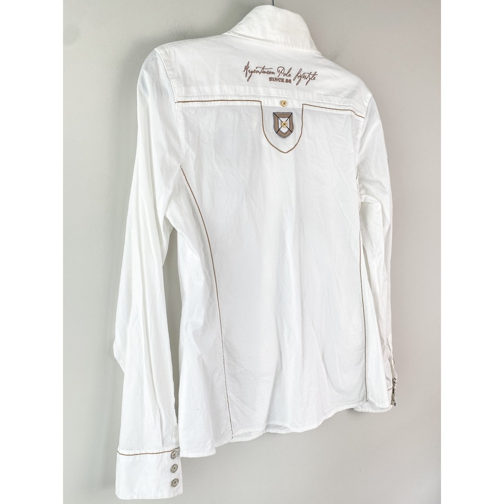 L'Argentina Women Button Up Shirt 38 White Polo Team Equestrian Old Money Preppy - Picture 5 of 7
